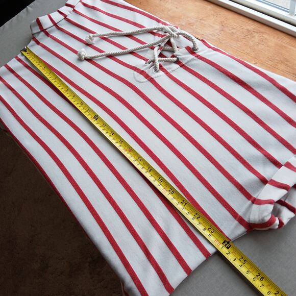 Jane + Delancey French Terry Hooded Top XL lace-up V-neck red striped unisex - Picture 10 of 15